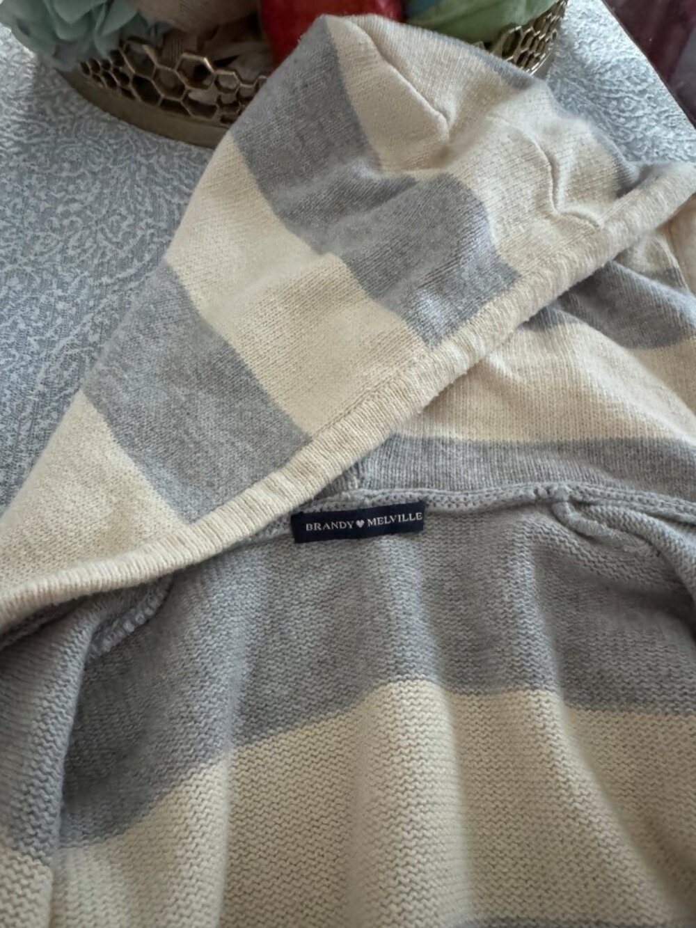 Brandy Melville Alana Striped Zip-Up Knit Hoodie Cardigan Sweater Size S/OS - Picture 4 of 16